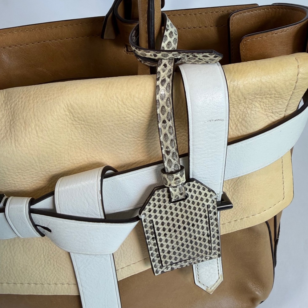 Reed Krakoff Boxer Tote Bag Leather Tan Ivory Satchel Snake Tag Purse - Picture 9 of 9